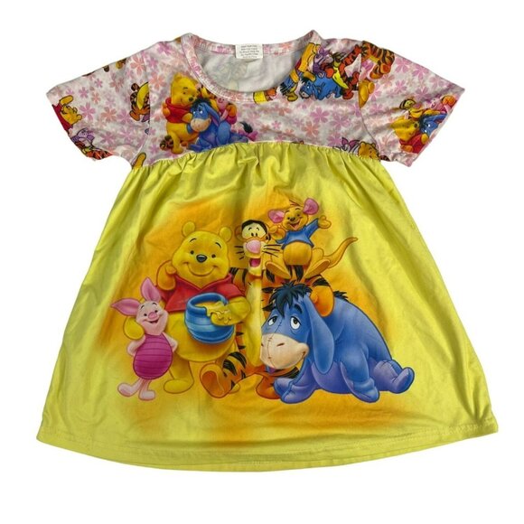 Girls 2T Winnie the Pooh Baby Doll Style Shirt S Yellow Pink Cotton Spandex - Picture 1 of 5